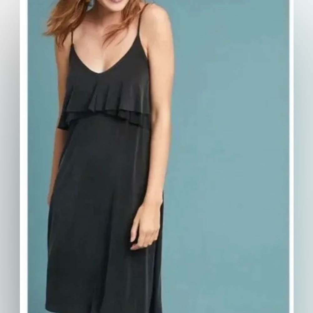 Anthropologie Eri + Ali || Aria Layered Ruffle Top Black Slip Dress